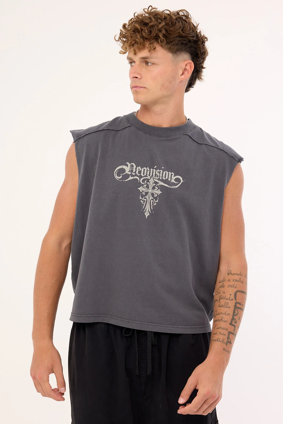 Neovision Tusk Distressed Cropped Muscle Tank Washed Black - Image 2