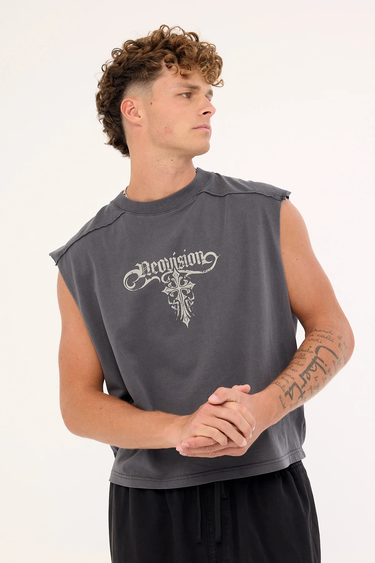 Neovision Tusk Distressed Cropped Muscle Tank Washed Black - Image 3