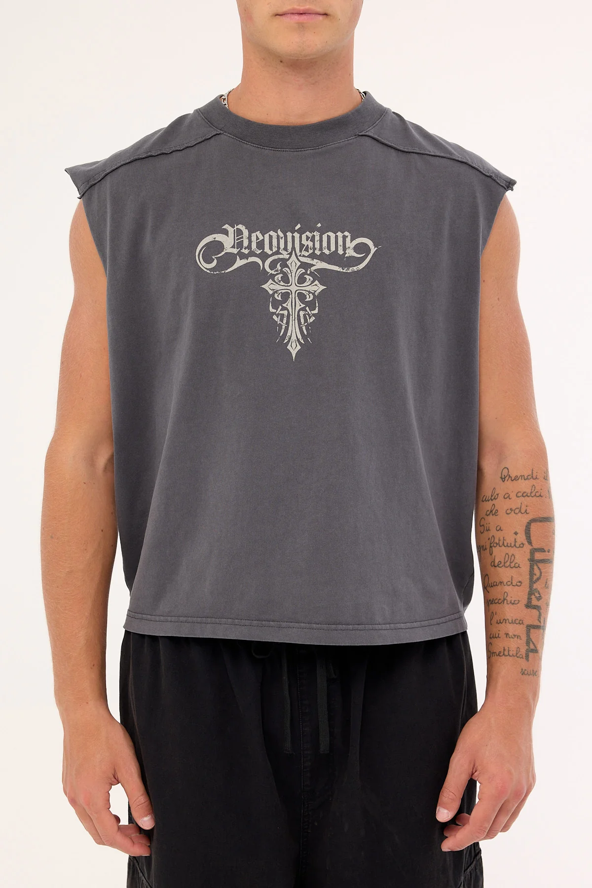 Neovision Tusk Distressed Cropped Muscle Tank Washed Black - Image 7