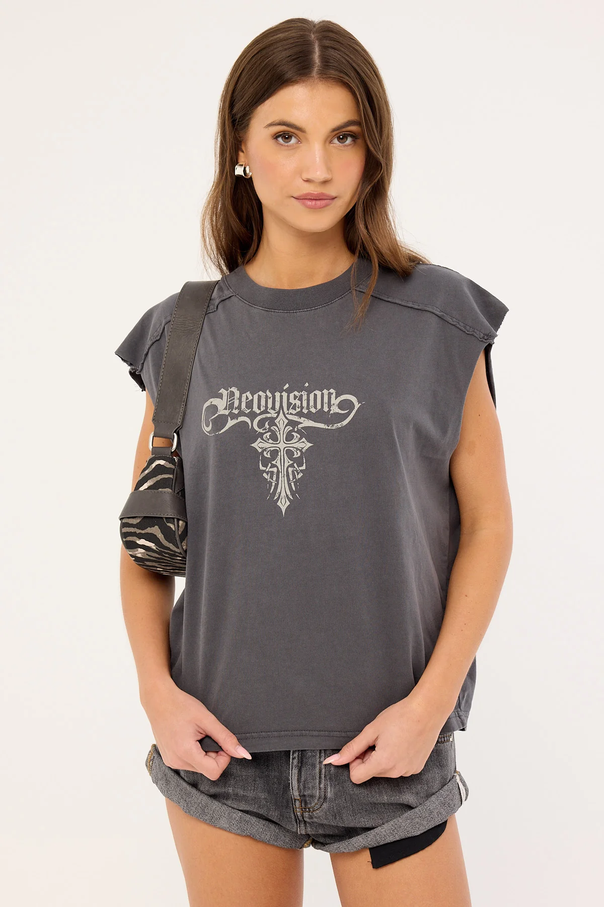 Neovision Tusk Distressed Cropped Muscle Tank Washed Black - Image 9