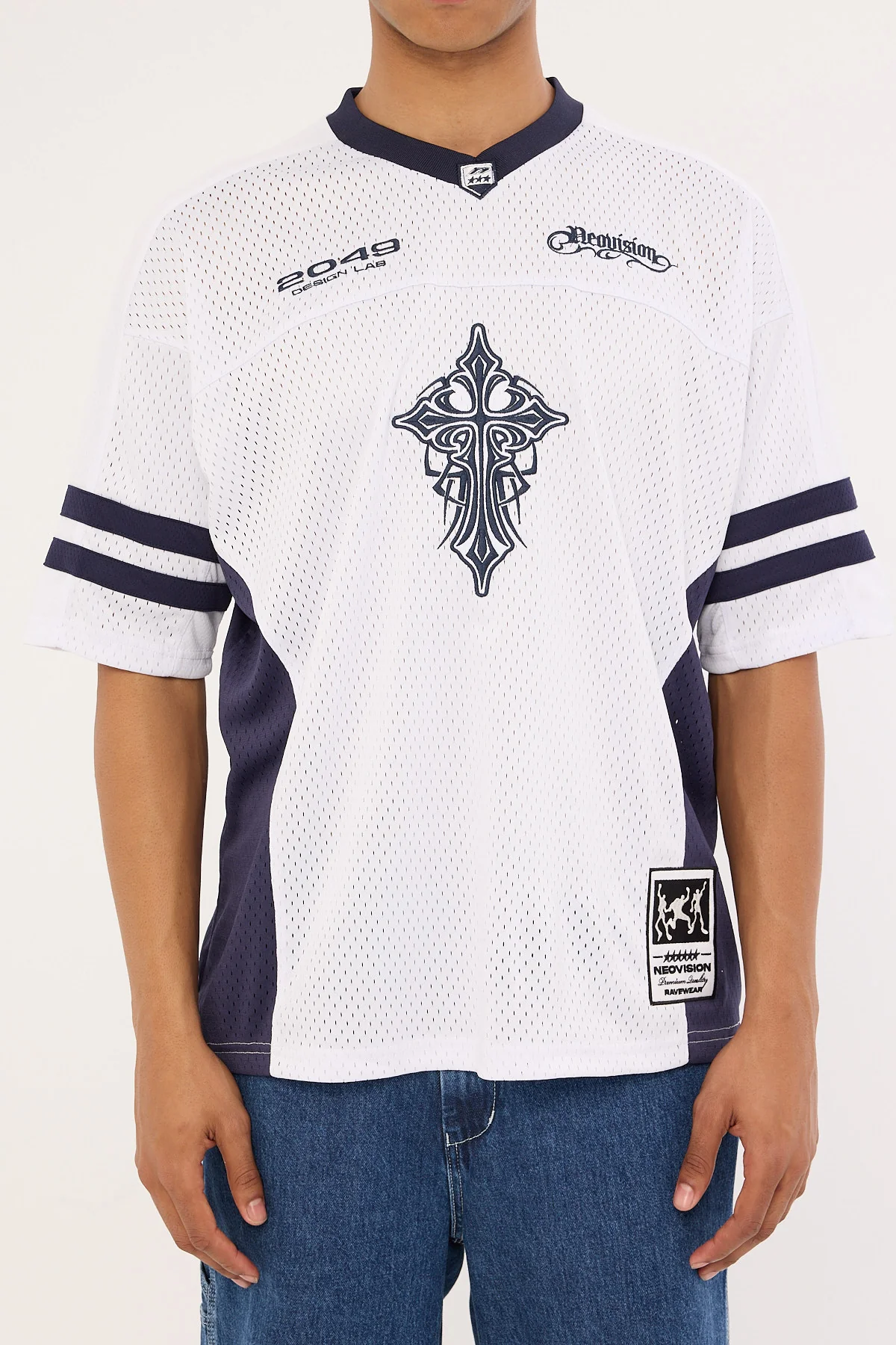 Neovision Tusk V Neck Jersey White/Navy - Image 9