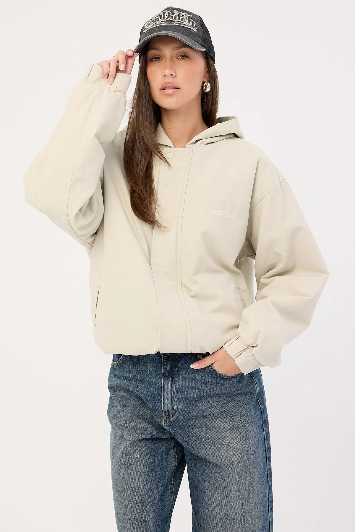 Neovision Unknown Hooded Bomber Jacket Washed Stone - Image 5