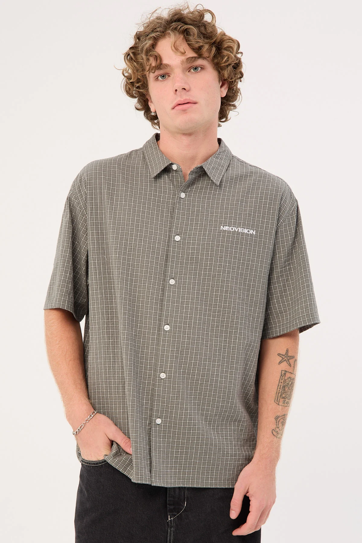 Neovision Vandal Oversize Short Sleeve Shirt Khaki/Black/White - Image 2
