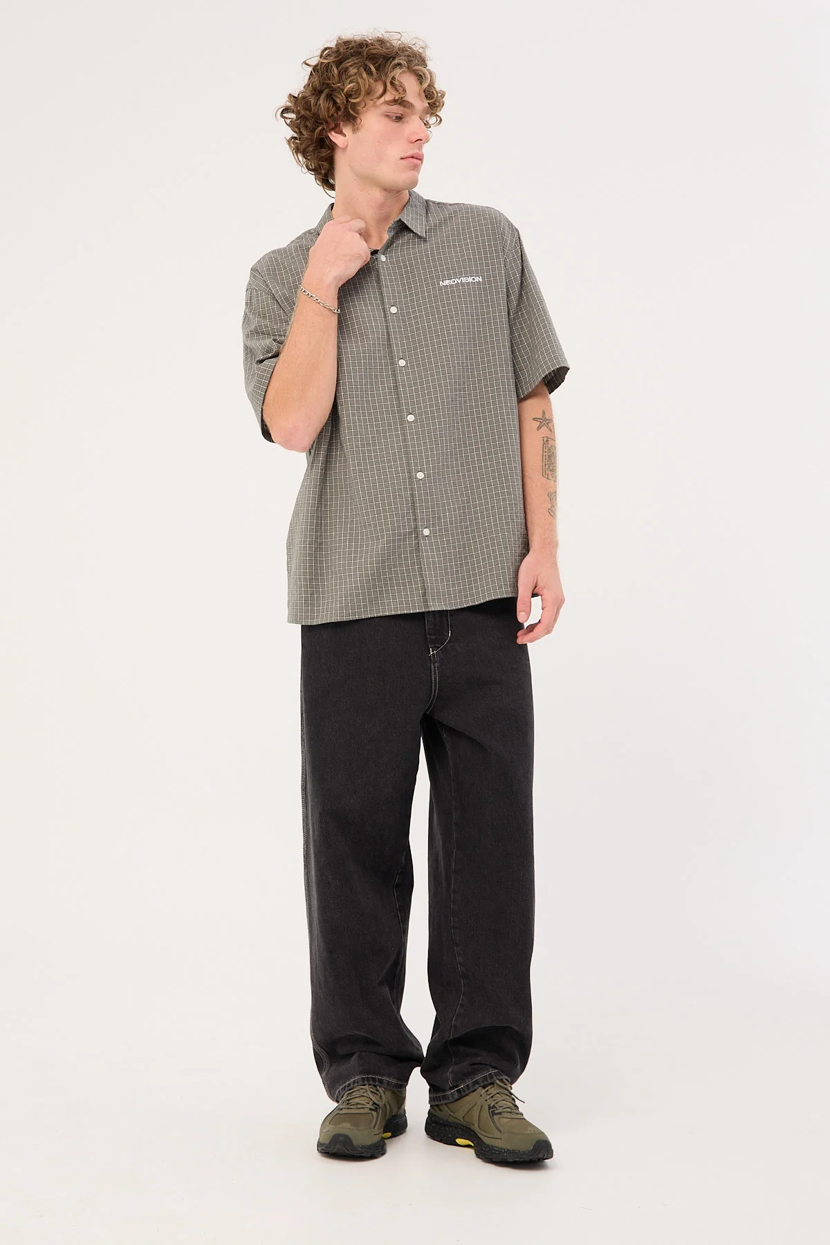 Neovision Vandal Oversize Short Sleeve Shirt Khaki/Black/White - Image 3