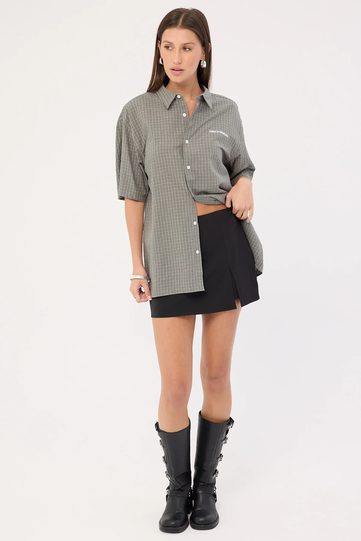 Neovision Vandal Oversize Short Sleeve Shirt Khaki/Black/White - Image 8