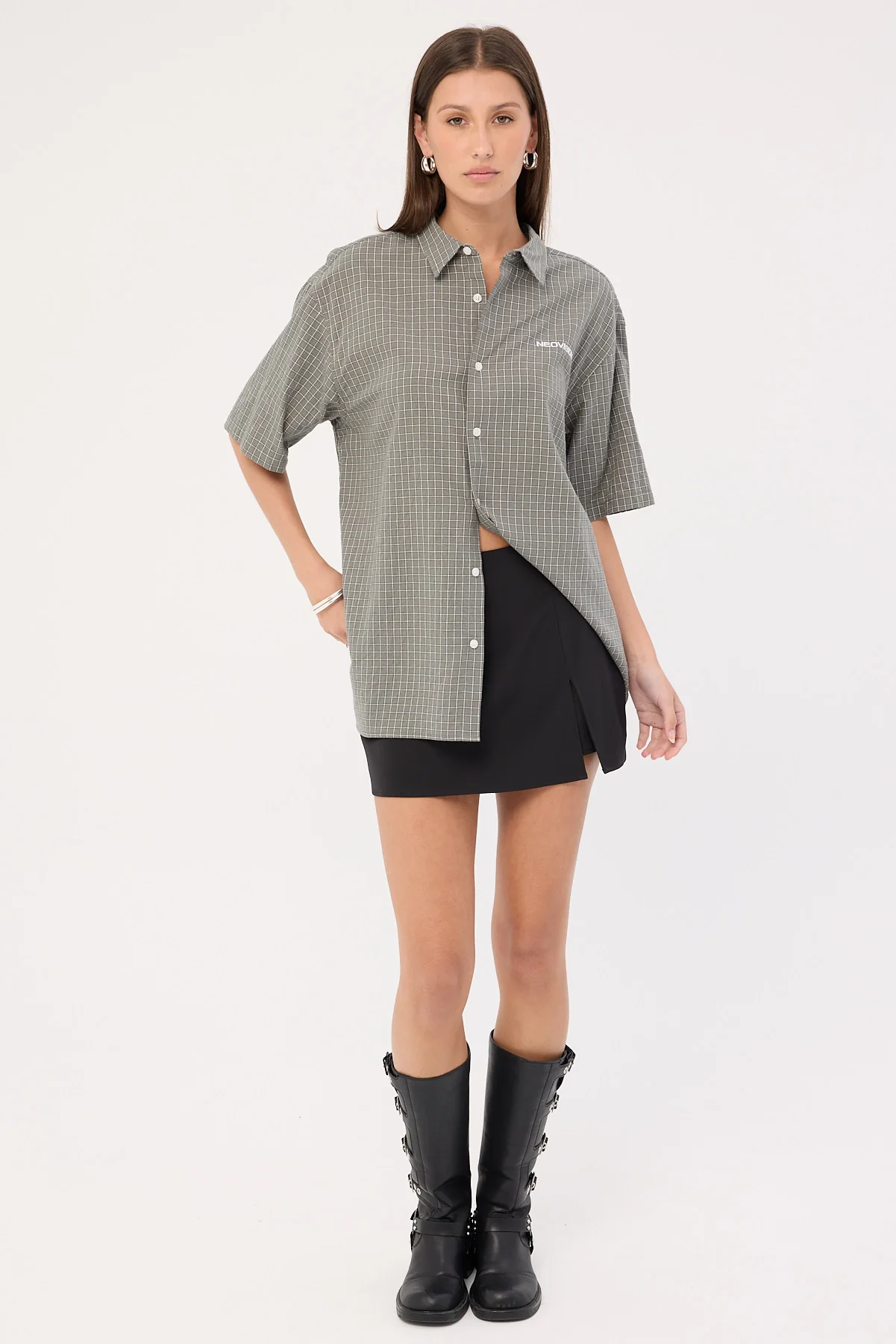 Neovision Vandal Oversize Short Sleeve Shirt Khaki/Black/White - Image 9