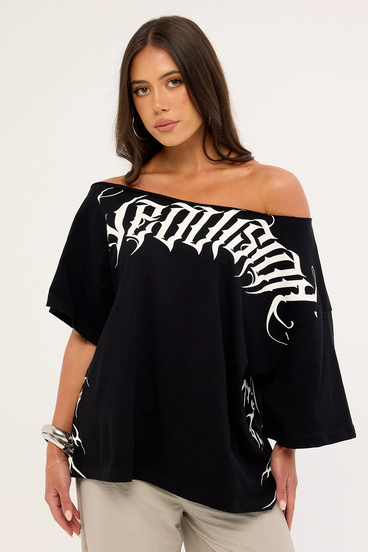 Neovision Venomous Off Shoulder Relaxed Tee Black