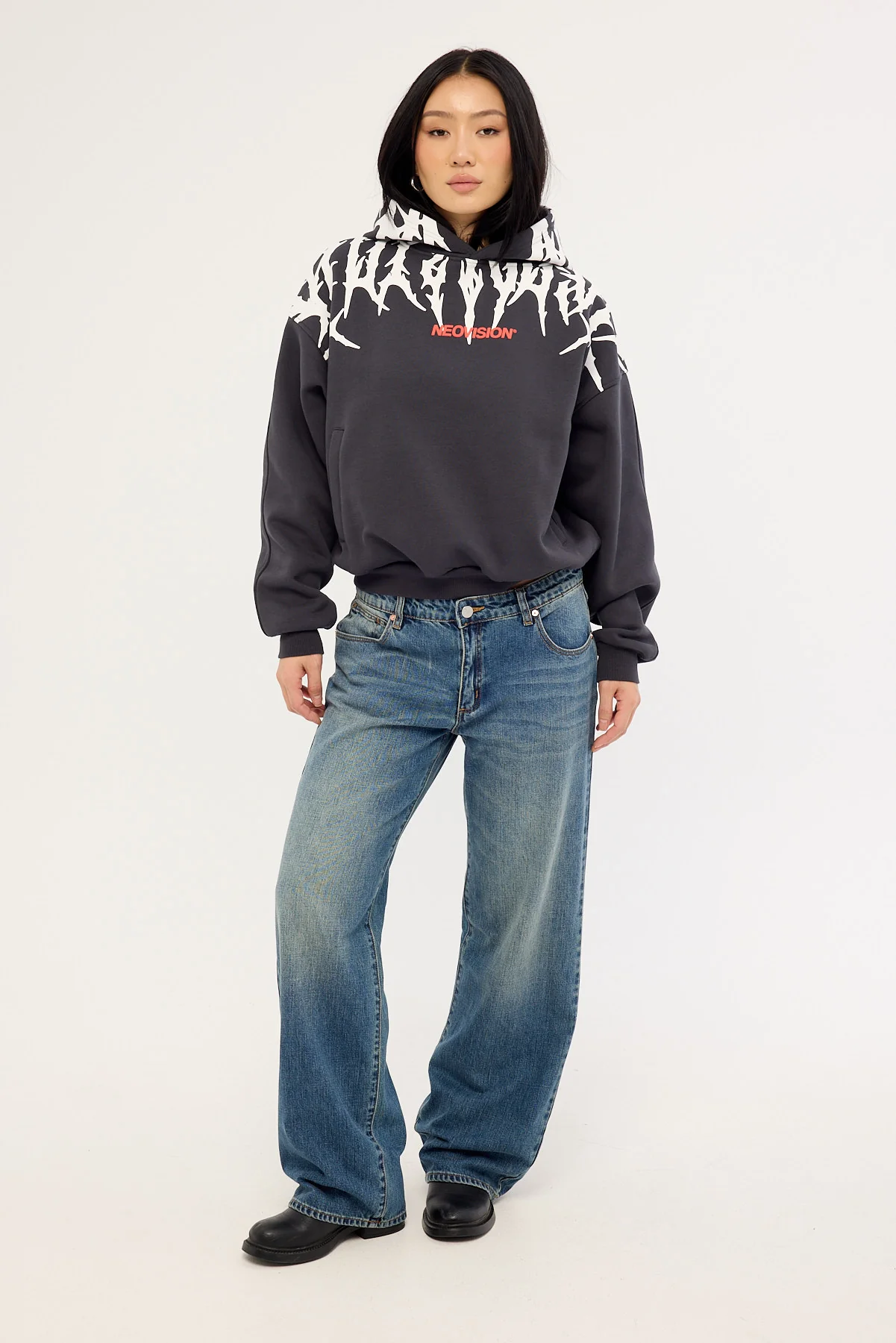 Neovision Virus Cropped Oversized Hoodie Washed Black - Image 2