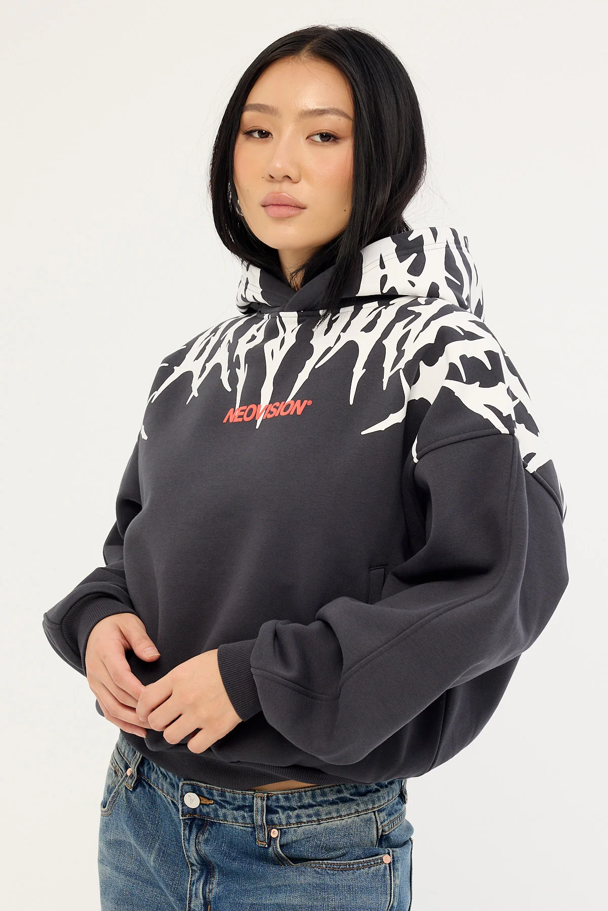 Neovision Virus Cropped Oversized Hoodie Washed Black - Image 4