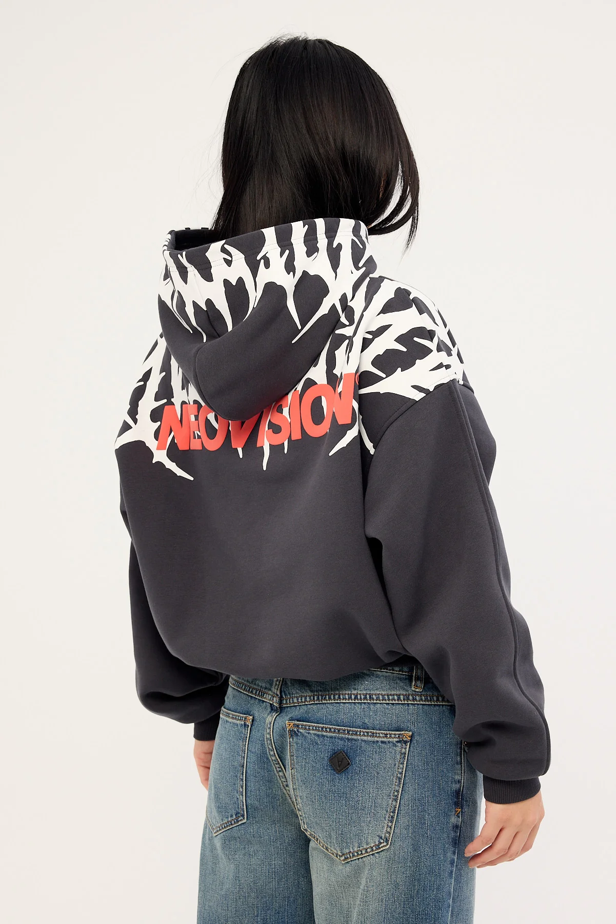 Neovision Virus Cropped Oversized Hoodie Washed Black - Image 5