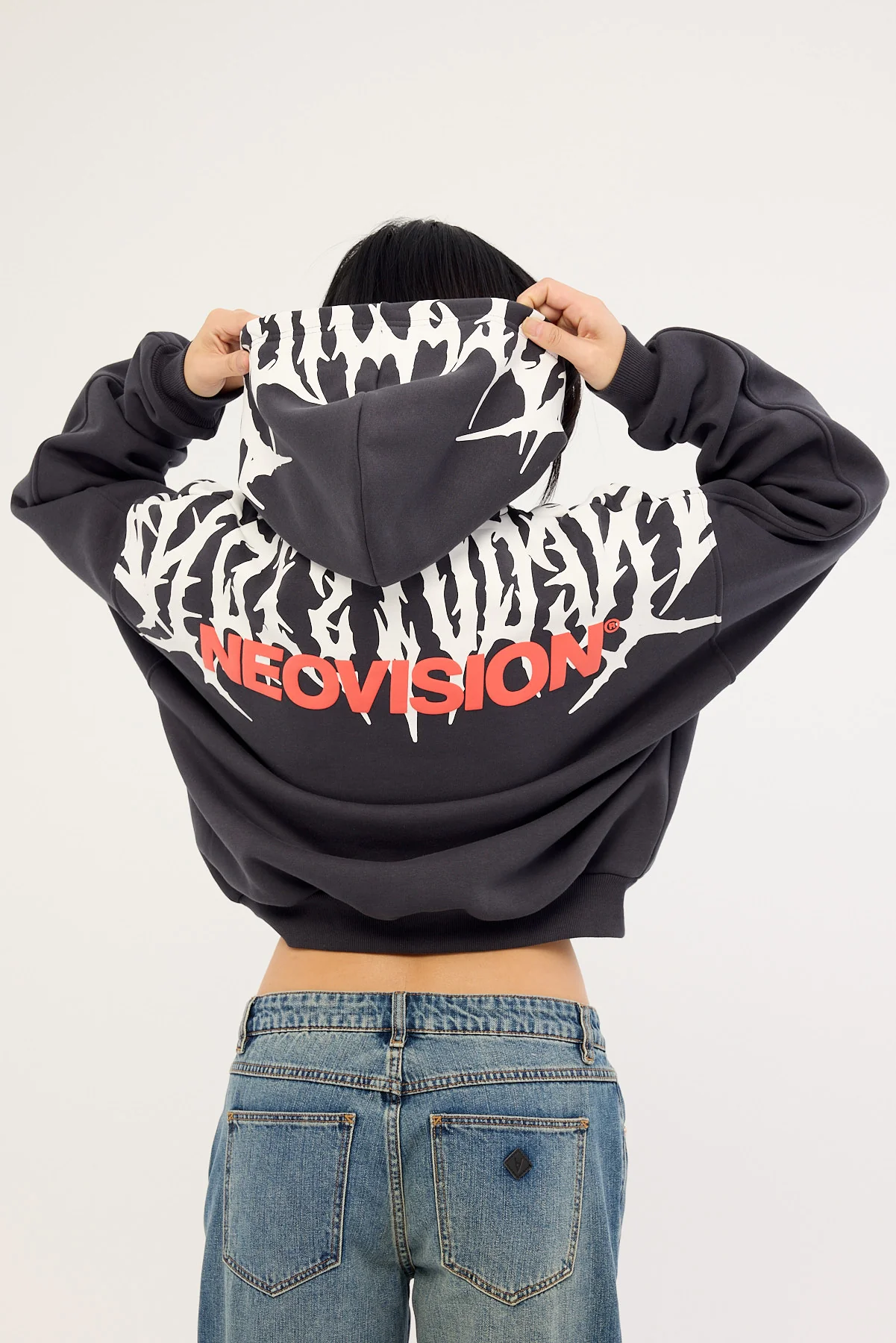 Neovision Virus Cropped Oversized Hoodie Washed Black - Image 6