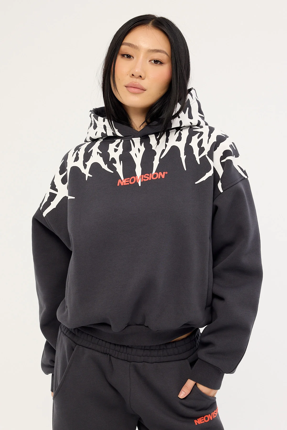 Neovision Virus Cropped Oversized Hoodie Washed Black - Image 8