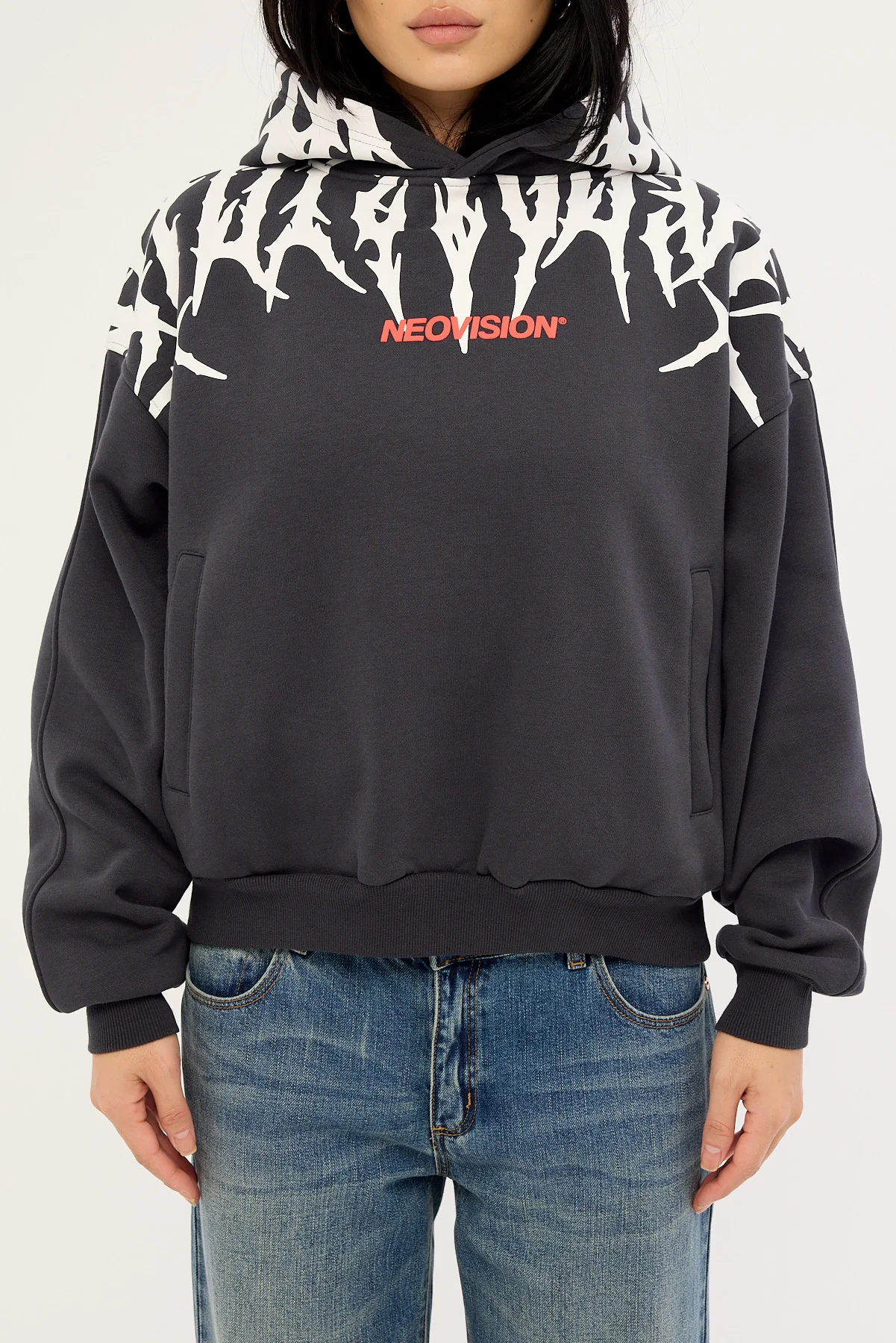 Neovision Virus Cropped Oversized Hoodie Washed Black - Image 9