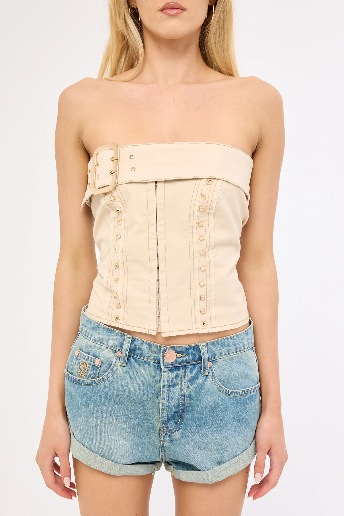 Neovision Wasteland Strapless Denim Corset Top Sand - Image 7