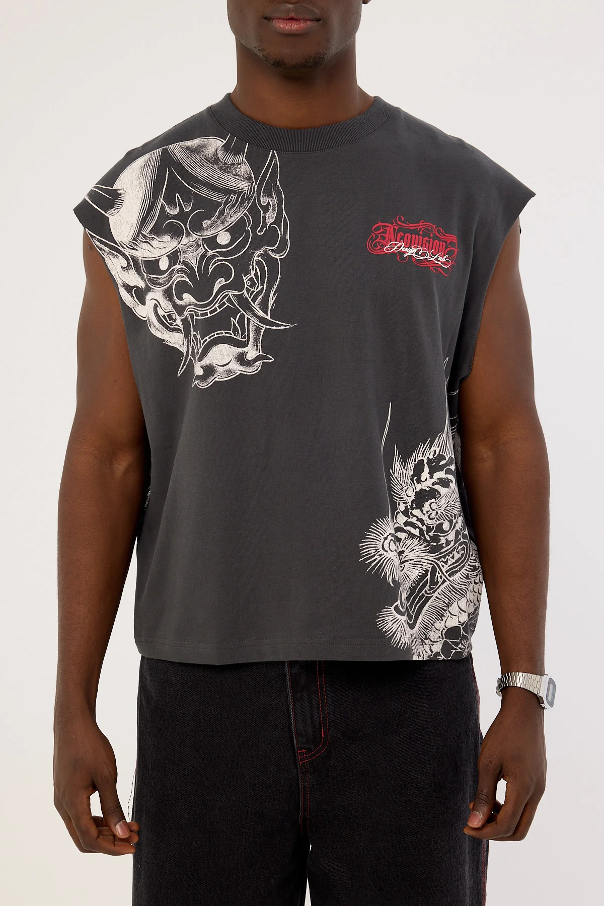 Neovision Yokai Cropped Muscle Tank Ash Black - Image 9