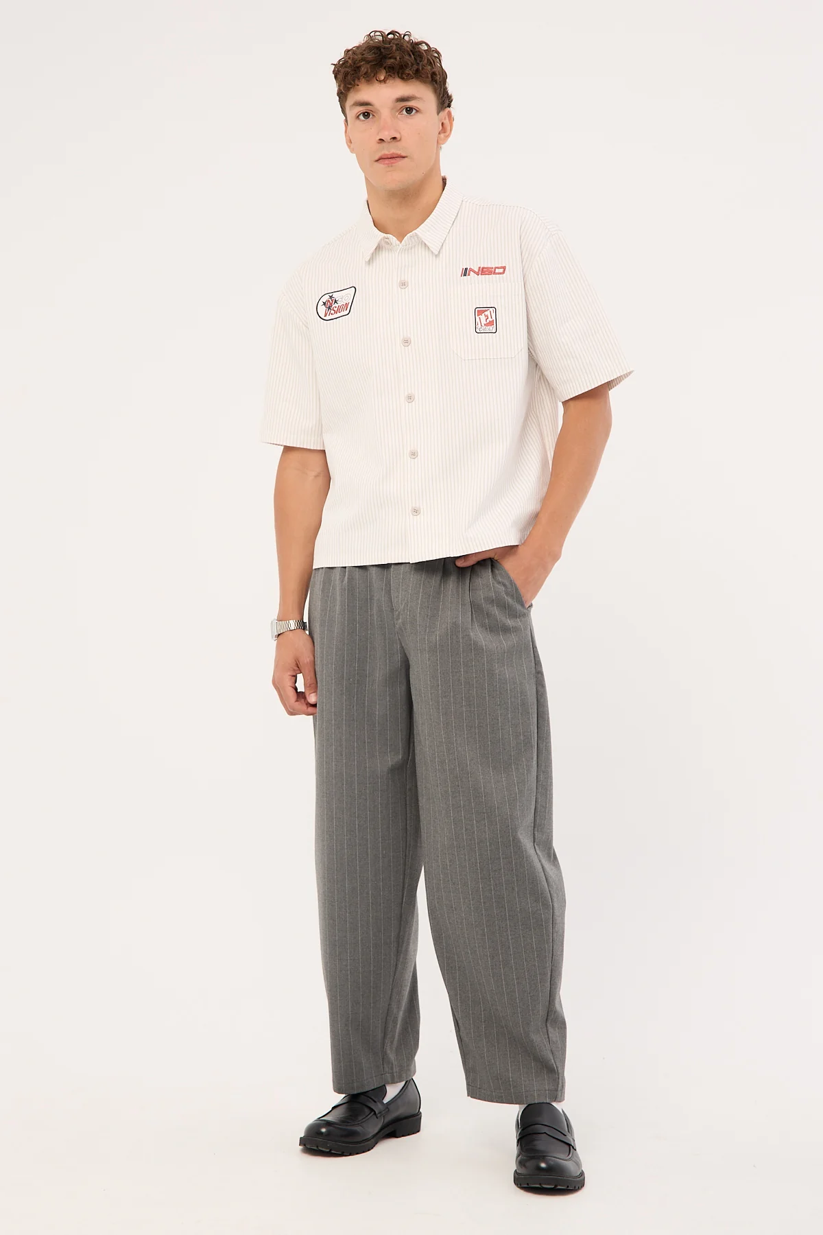 Neovision Zephyr Cropped Oversize Short Sleeve Shirt Grey Stripe - Image 3