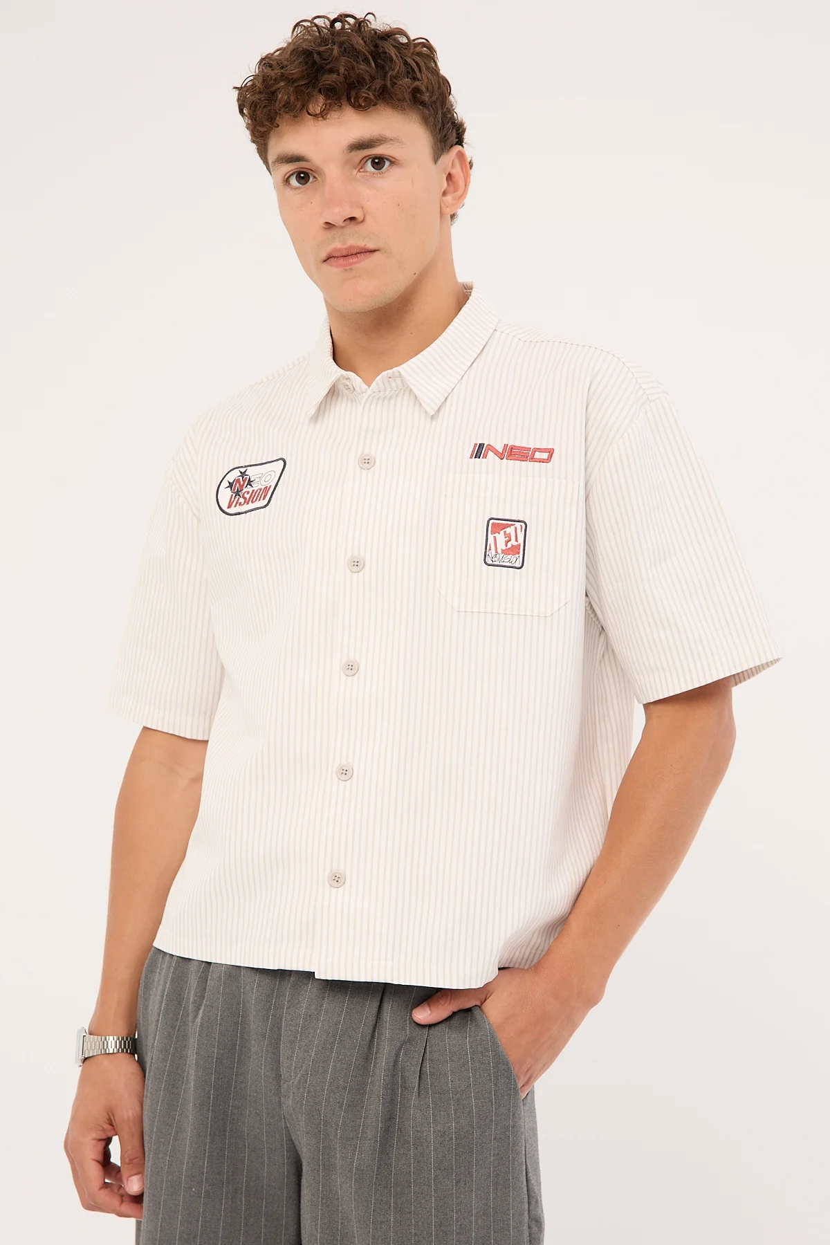 Neovision Zephyr Cropped Oversize Short Sleeve Shirt Grey Stripe - Image 6