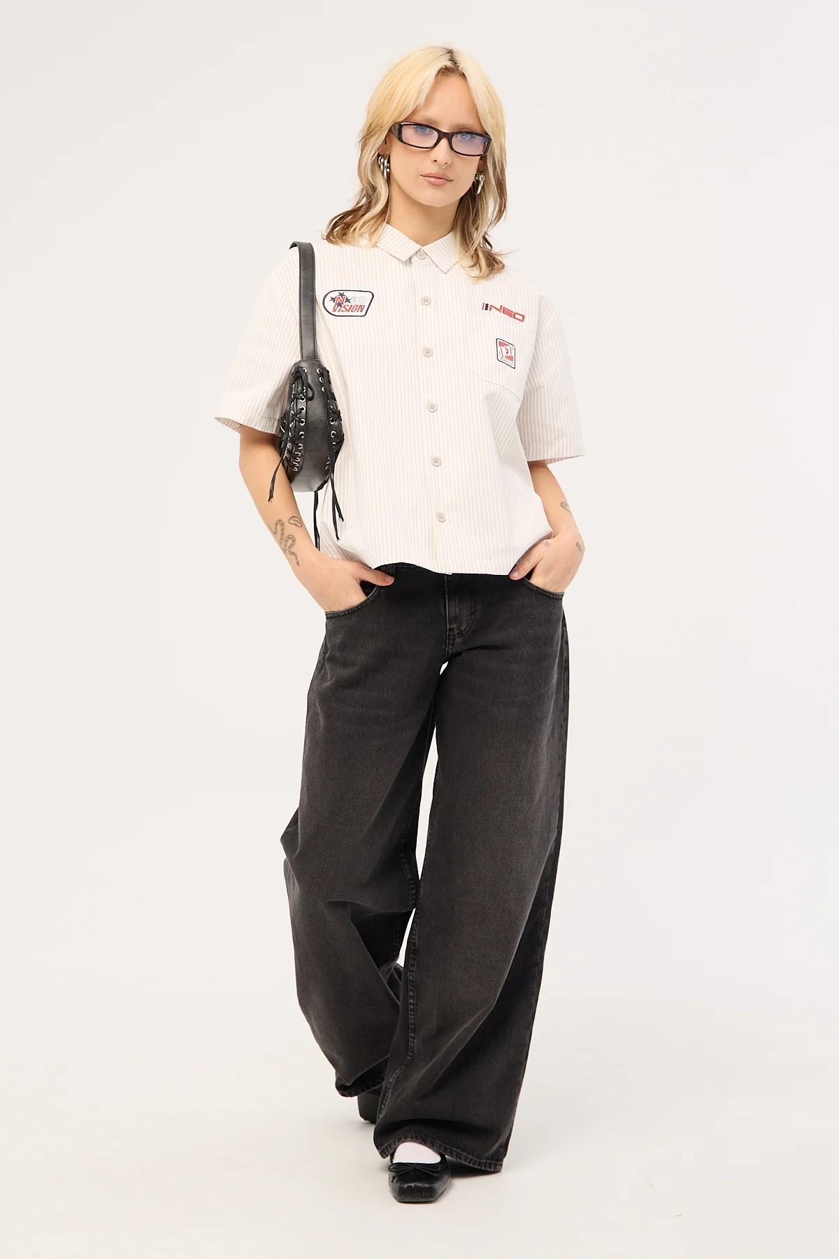 Neovision Zephyr Cropped Oversize Short Sleeve Shirt Grey Stripe - Image 7