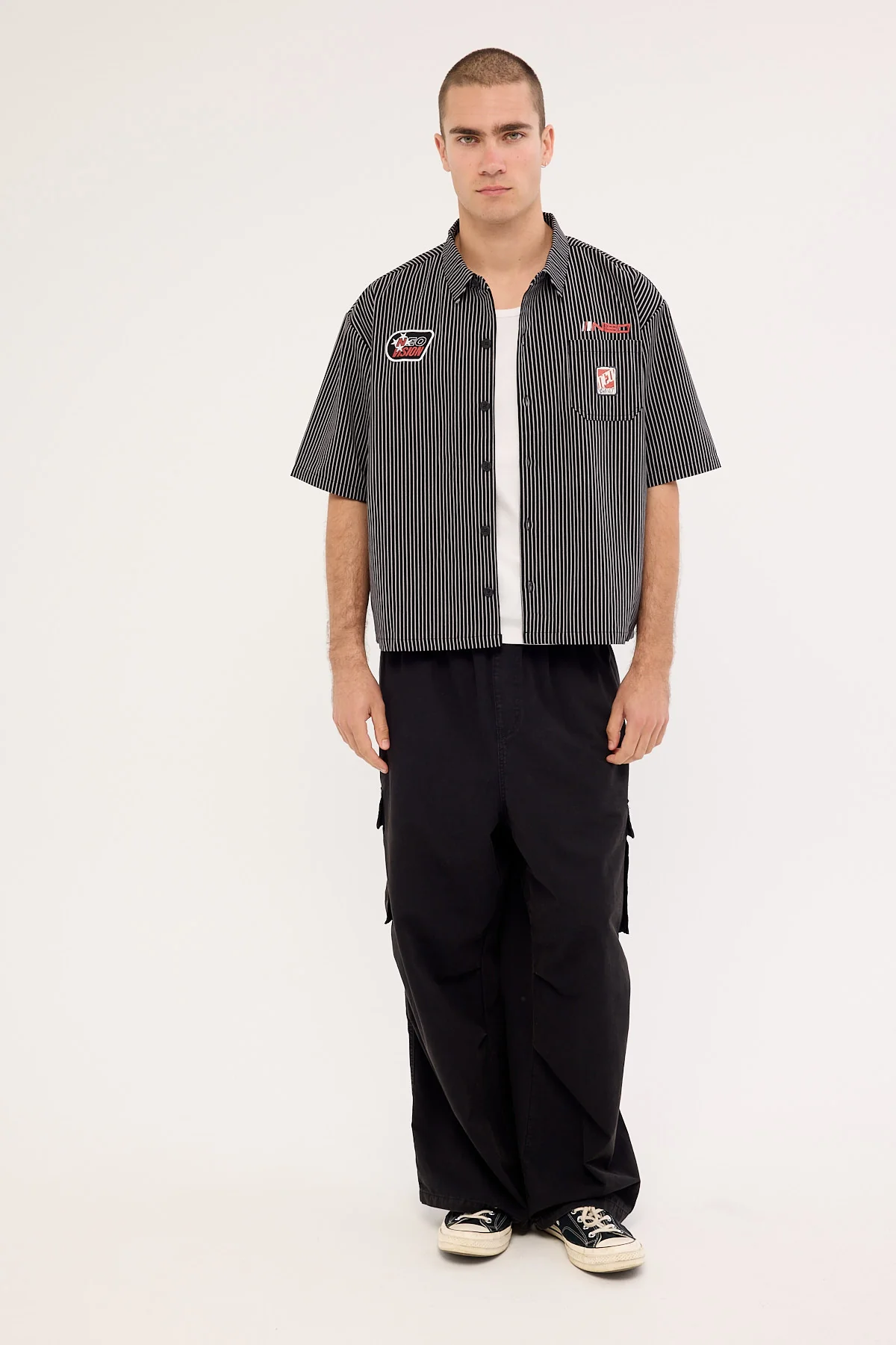 Neovision Zephyr Oversize Cropped Shirt Black/Grey Stripe - Image 3