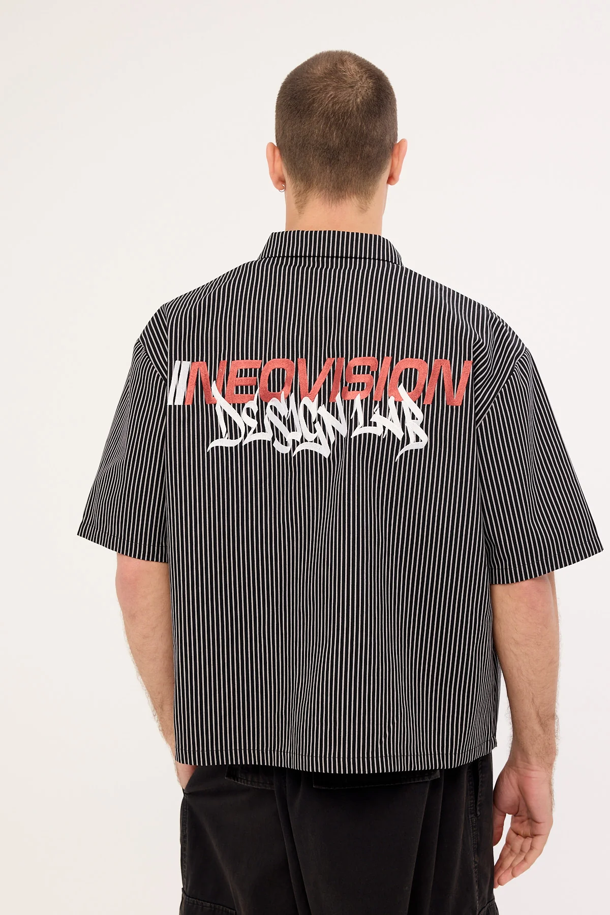 Neovision Zephyr Oversize Cropped Shirt Black/Grey Stripe - Image 6