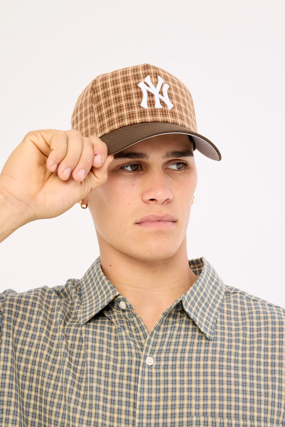 New Era 9Forty A-Frame Plaid New York Yankees Cap Walnut/Grey UV - Image 2