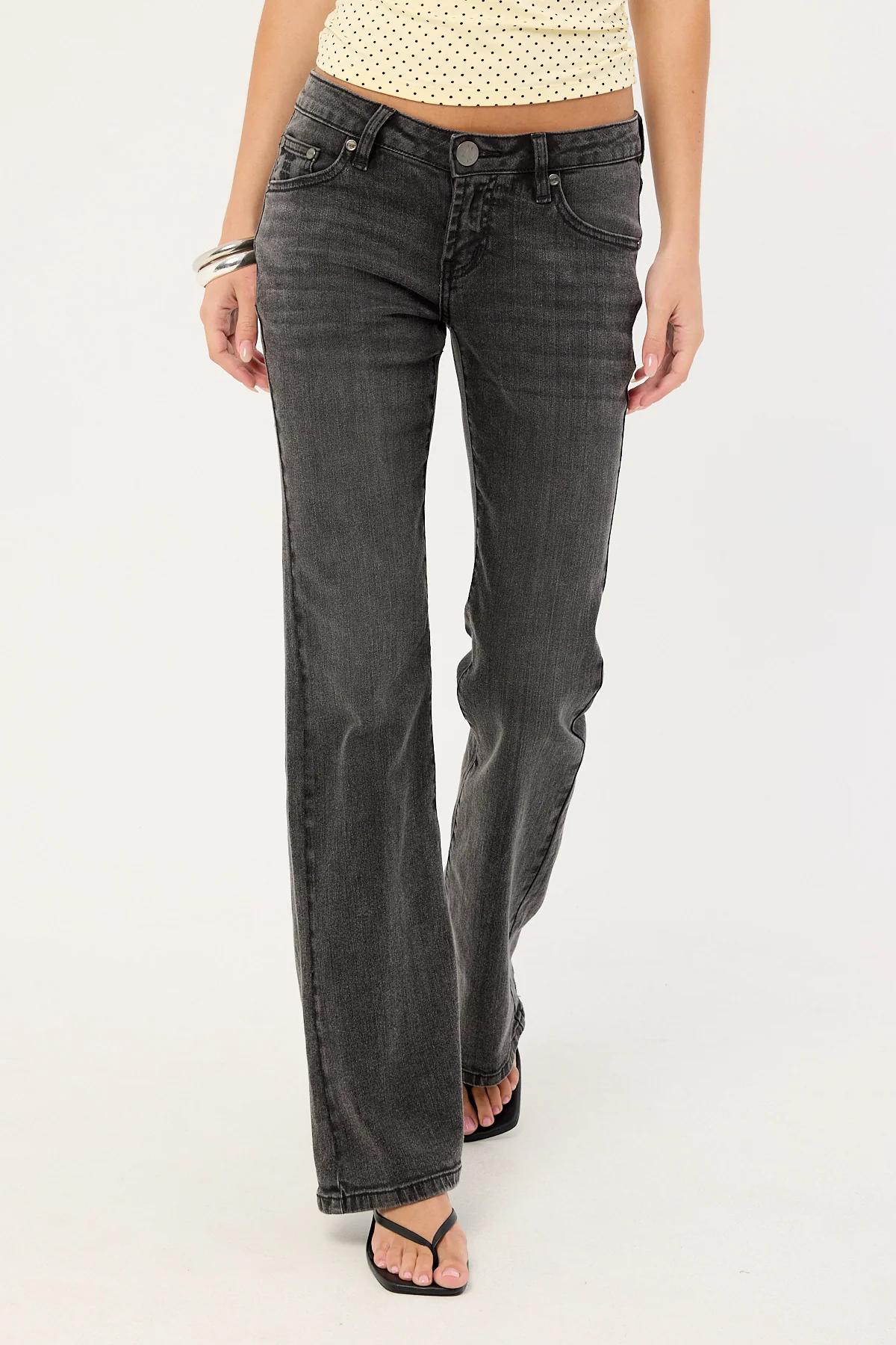 One Teaspoon Alice Low Waist Bootcut Denim Jeans Washed Black - Image 2