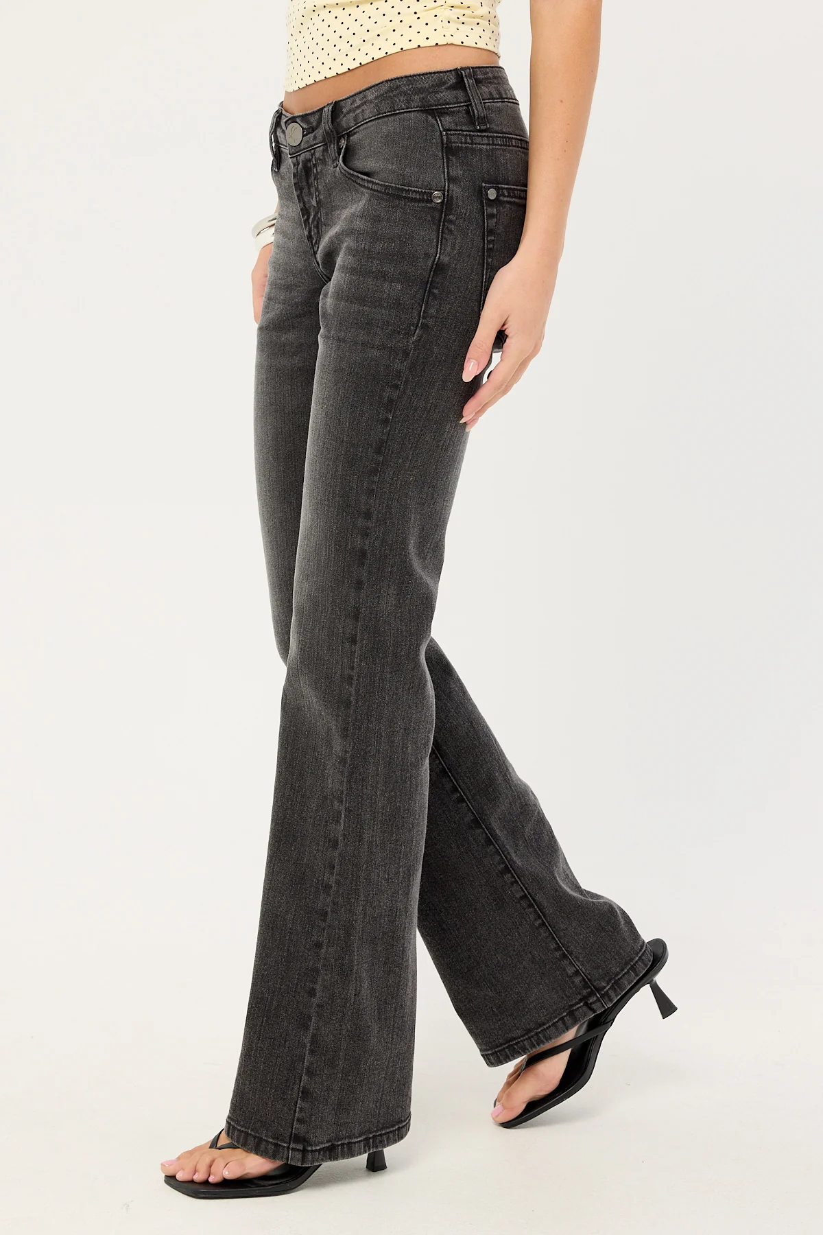 One Teaspoon Alice Low Waist Bootcut Denim Jeans Washed Black - Image 3