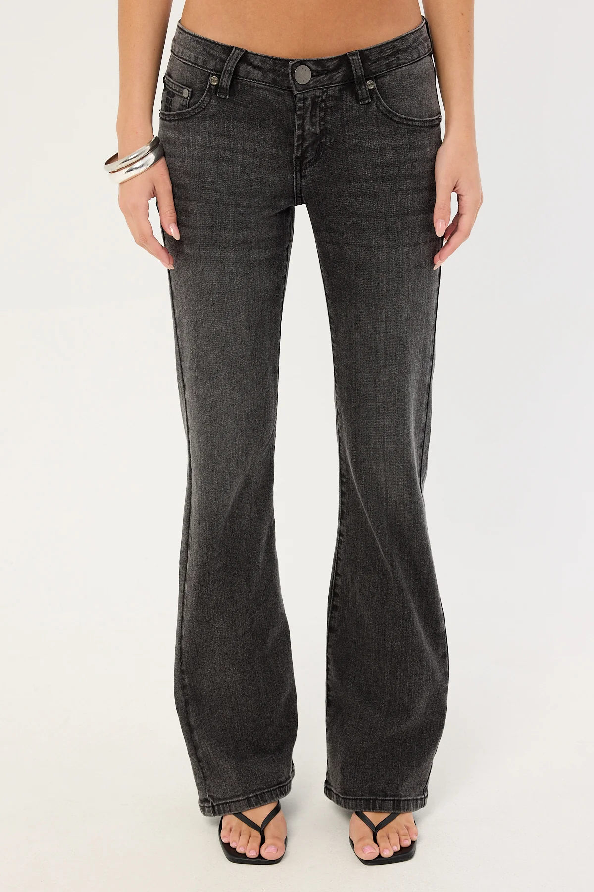 One Teaspoon Alice Low Waist Bootcut Denim Jeans Washed Black - Image 7