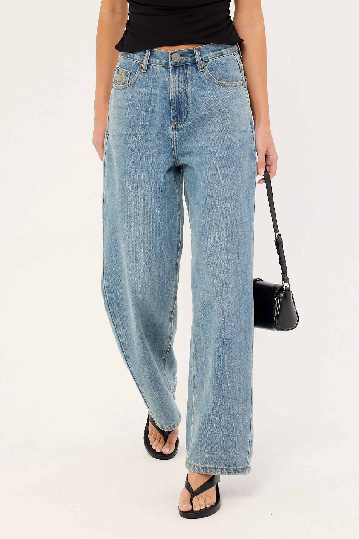 One Teaspoon Baxters Mid Waist Wide Leg Denim Jeans Blue Crush - Image 2