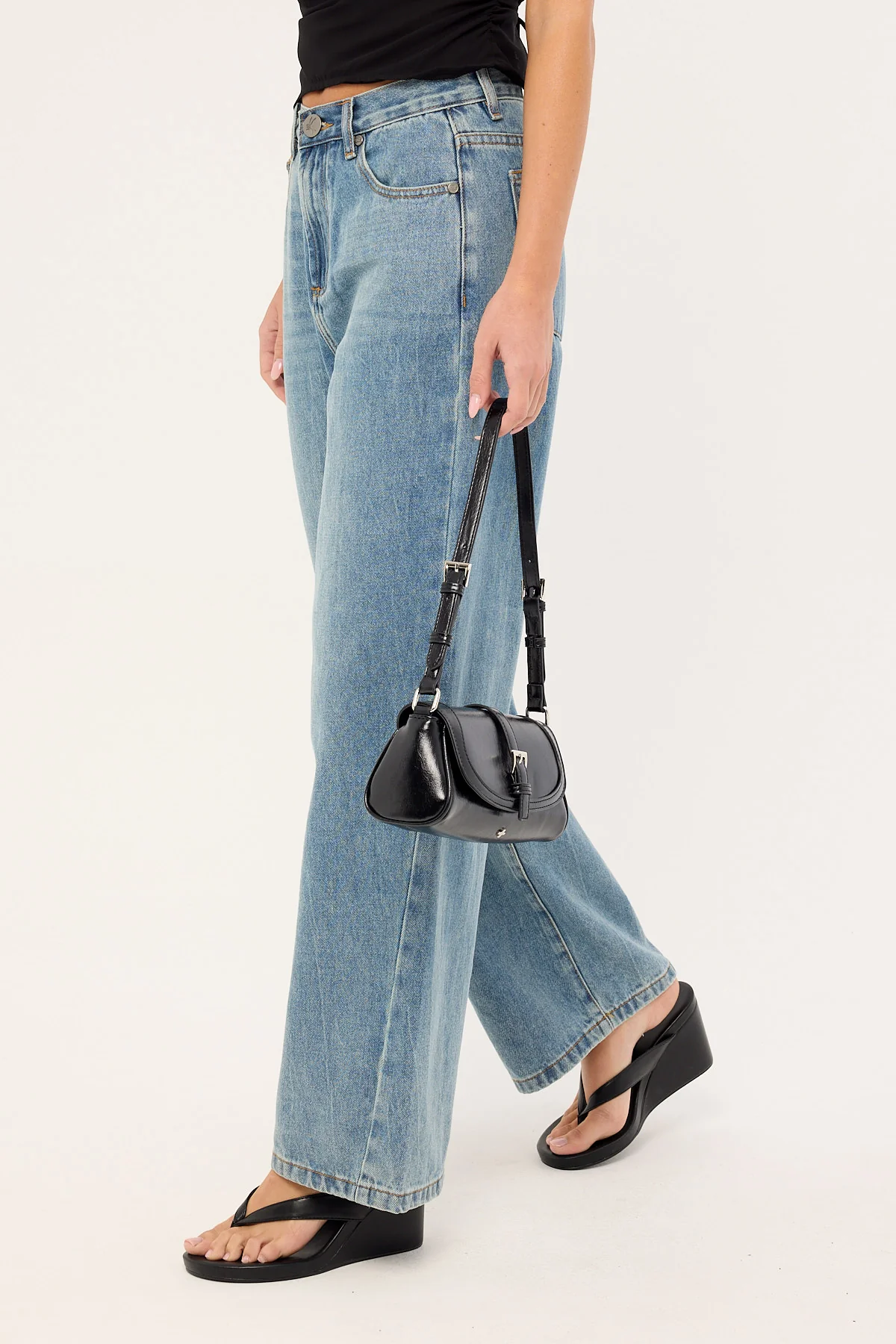 One Teaspoon Baxters Mid Waist Wide Leg Denim Jeans Blue Crush - Image 3