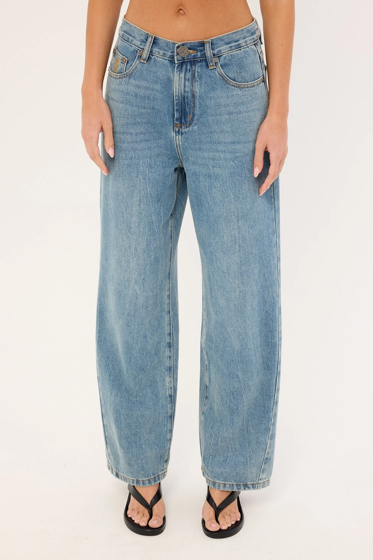 One Teaspoon Baxters Mid Waist Wide Leg Denim Jeans Blue Crush - Image 7