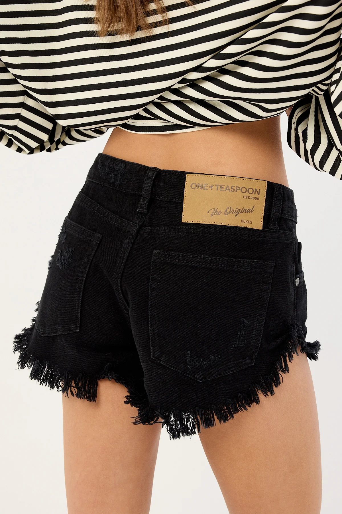 One Teaspoon Dukes Low Waist Mini Denim Shorts Double Black - Image 5