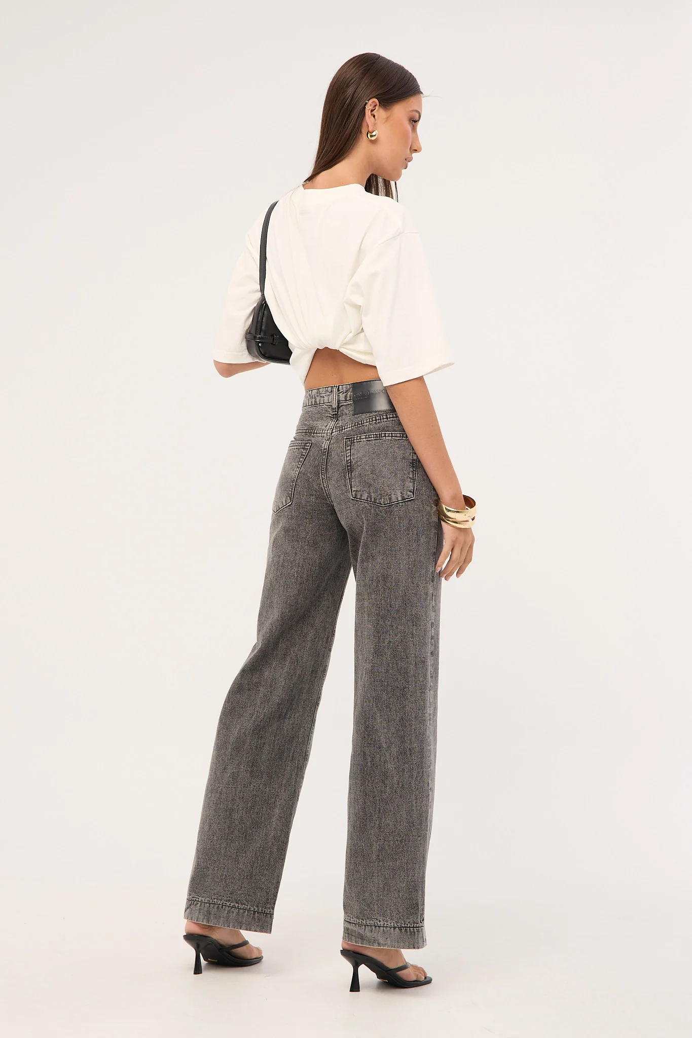 One Teaspoon Jackson Mid Waist Wide Leg Denim Jeans Rocco Grey Black - Image 5