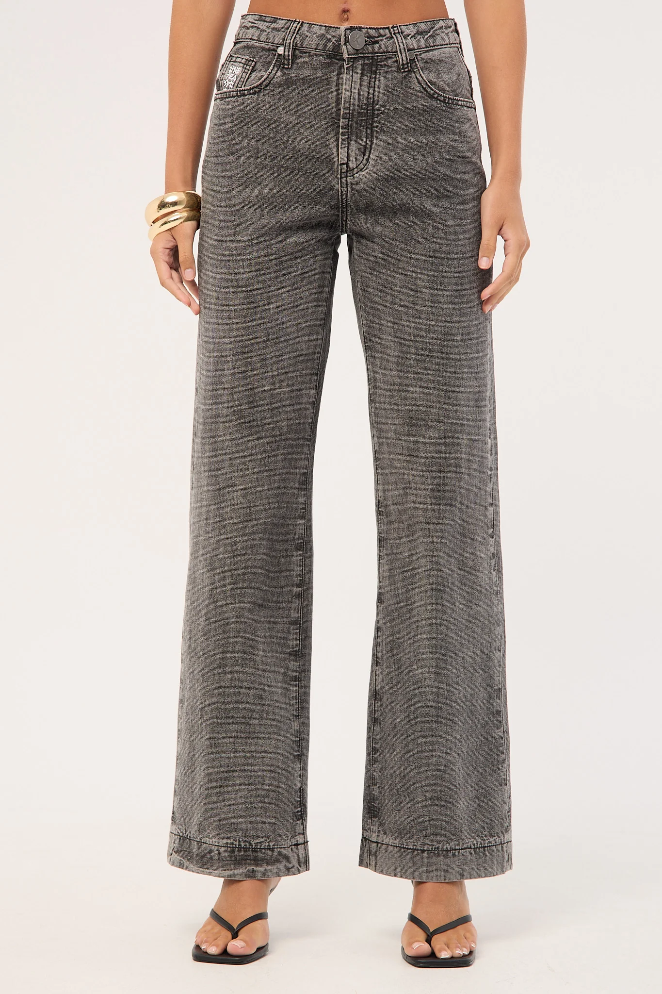 One Teaspoon Jackson Mid Waist Wide Leg Denim Jeans Rocco Grey Black - Image 8