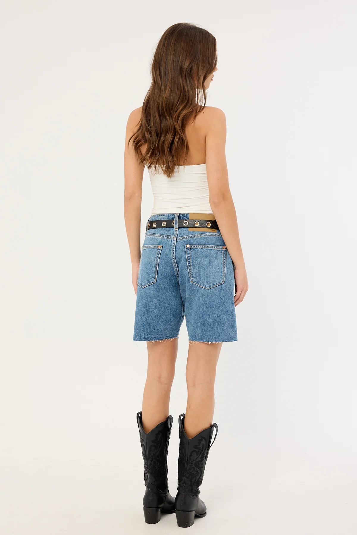 One Teaspoon Jacksons Mid Waist Wide Leg Denim Shorts Hoodlum Blue - Image 5