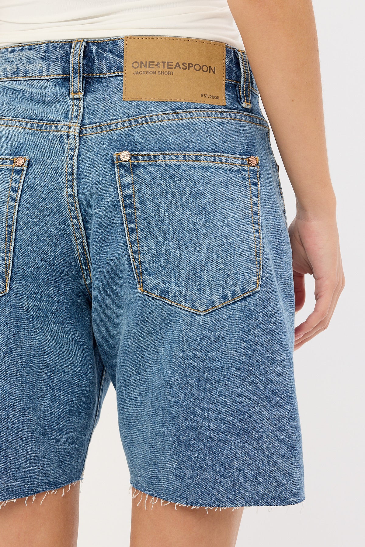 One Teaspoon Jacksons Mid Waist Wide Leg Denim Shorts Hoodlum Blue - Image 6
