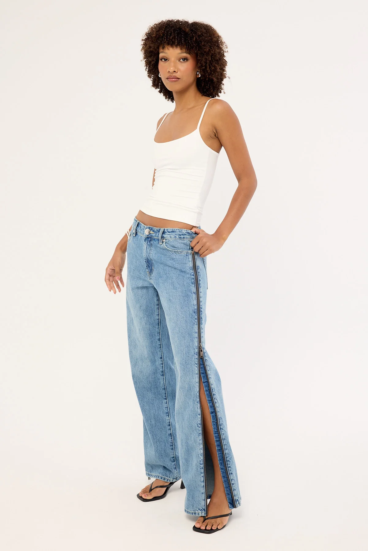 One Teaspoon Low Riders Low Waist Wide Leg Zipped Denim Jeans Pretty Blue - Image 3