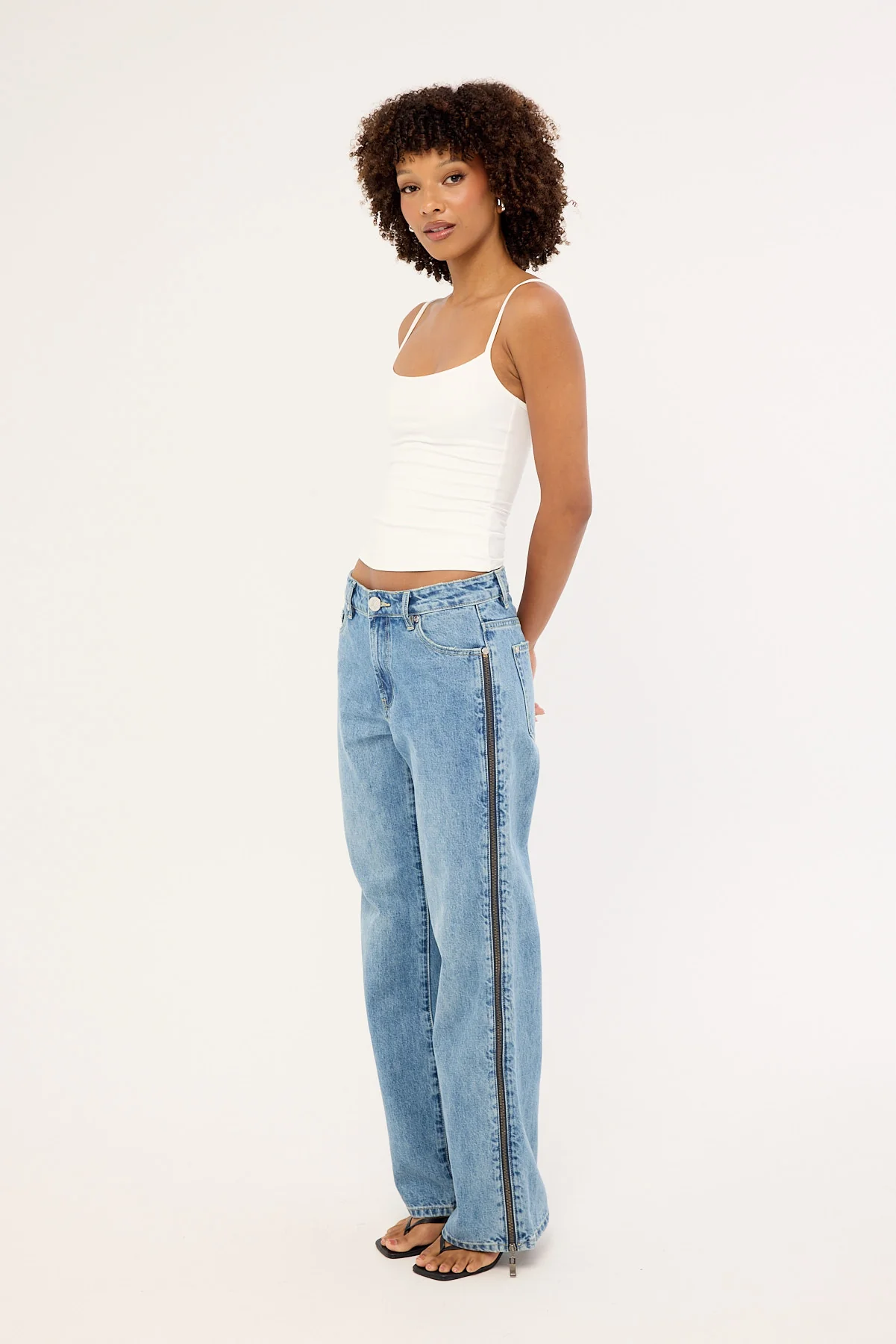 One Teaspoon Low Riders Low Waist Wide Leg Zipped Denim Jeans Pretty Blue - Image 6
