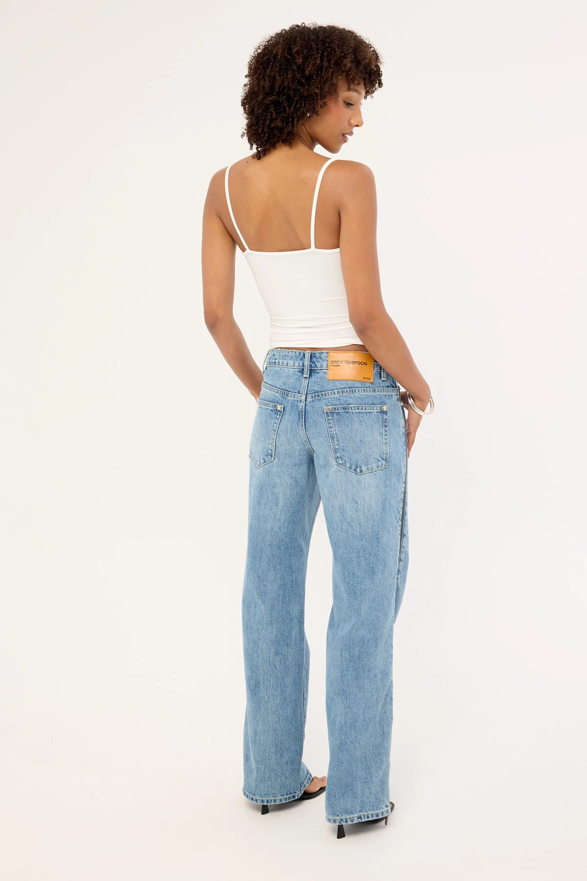 One Teaspoon Low Riders Low Waist Wide Leg Zipped Denim Jeans Pretty Blue - Image 7