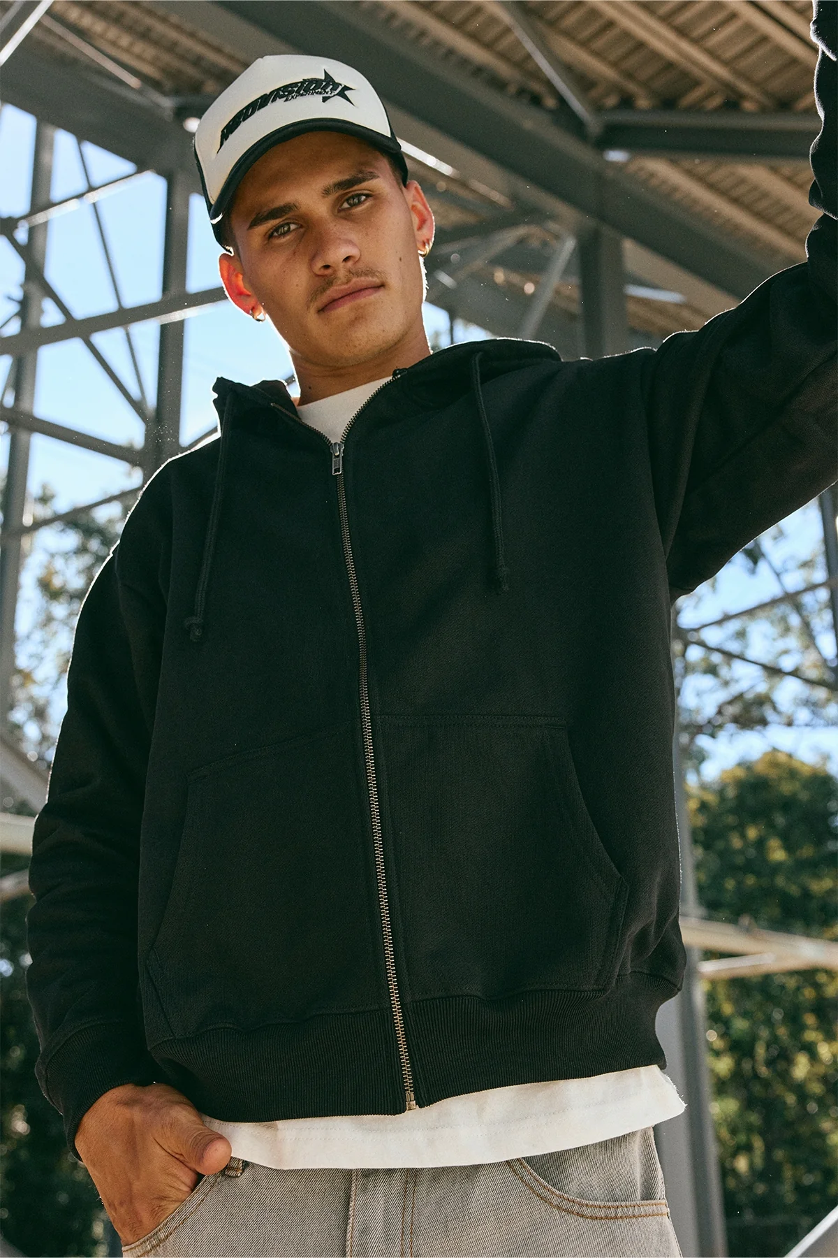 Open Archive Boxy Zip Hoodie Black