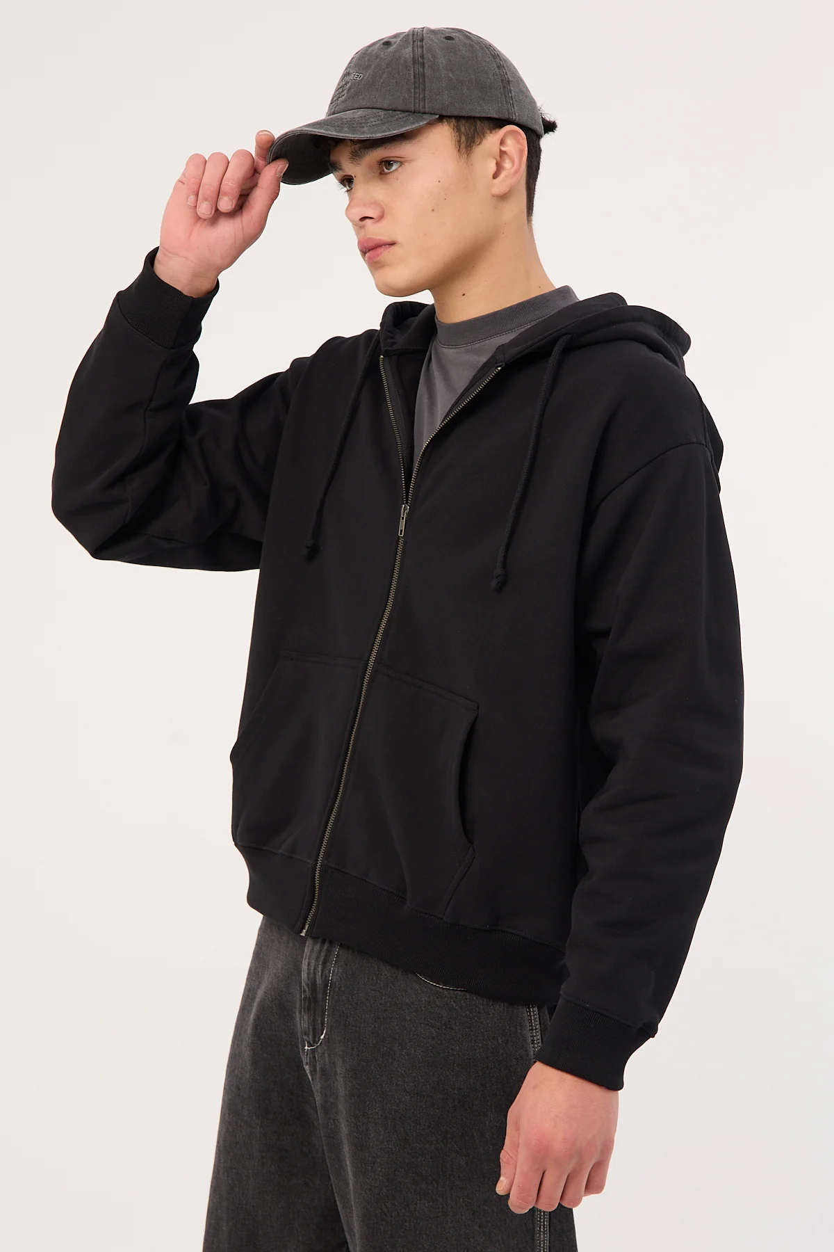 Open Archive Boxy Zip Hoodie Black - Image 5