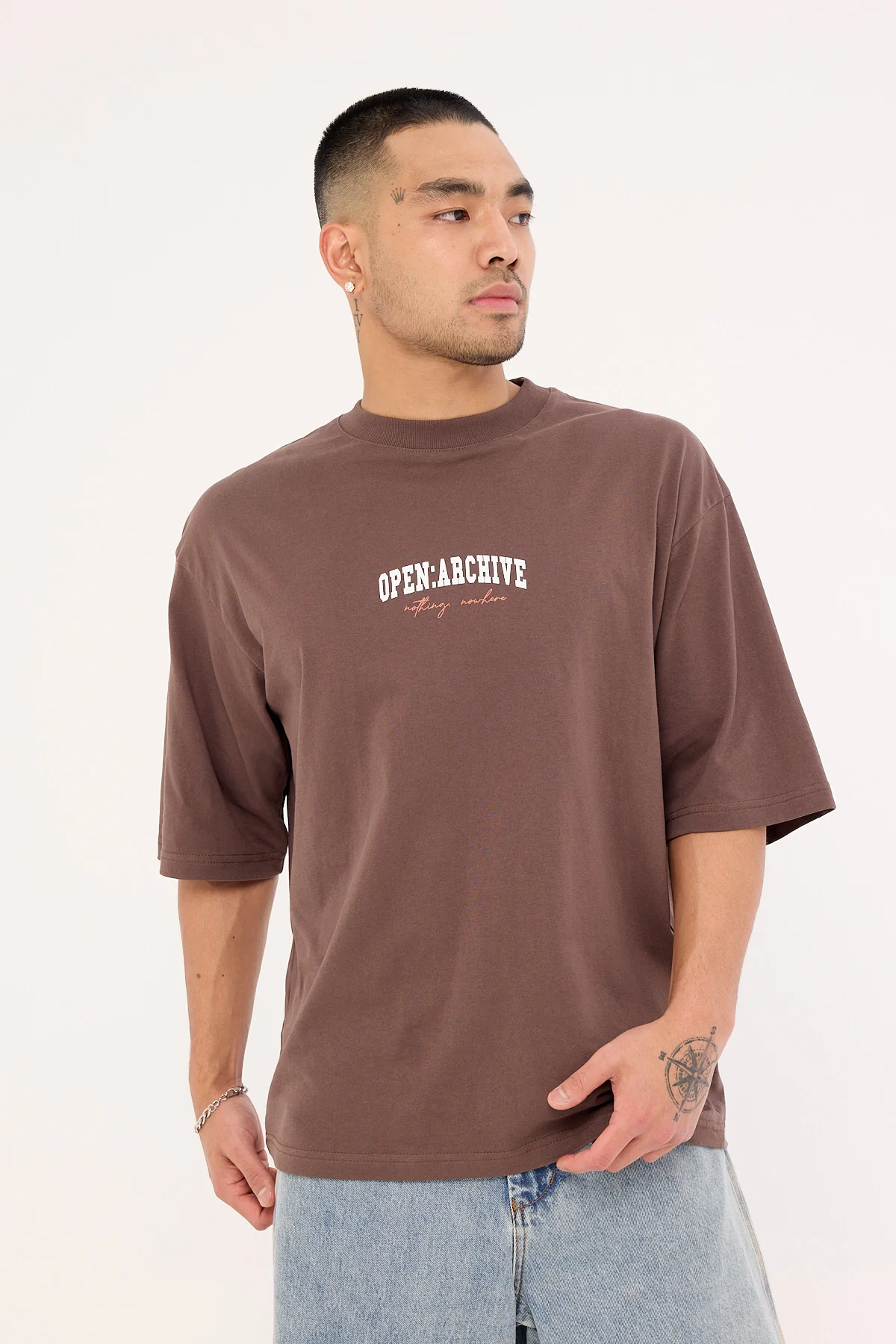 Open Archive College Organic Boxy Tee Cocoa Brown - Image 2