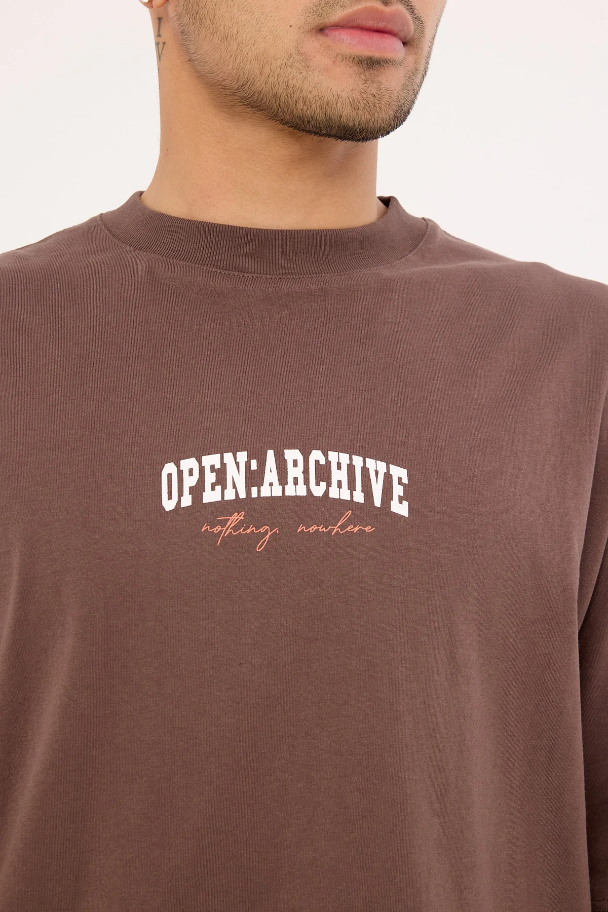 Open Archive College Organic Boxy Tee Cocoa Brown - Image 3