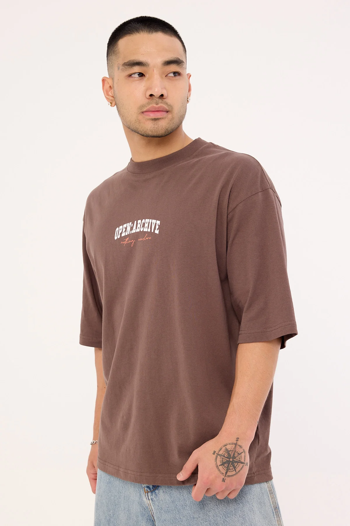 Open Archive College Organic Boxy Tee Cocoa Brown - Image 4