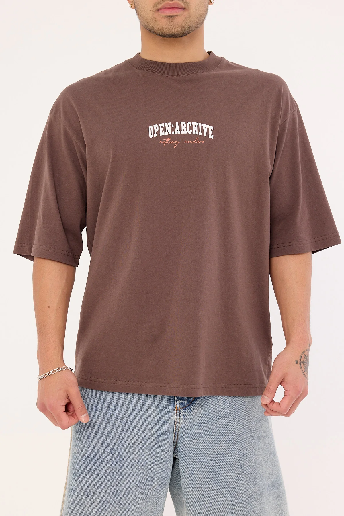 Open Archive College Organic Boxy Tee Cocoa Brown - Image 7