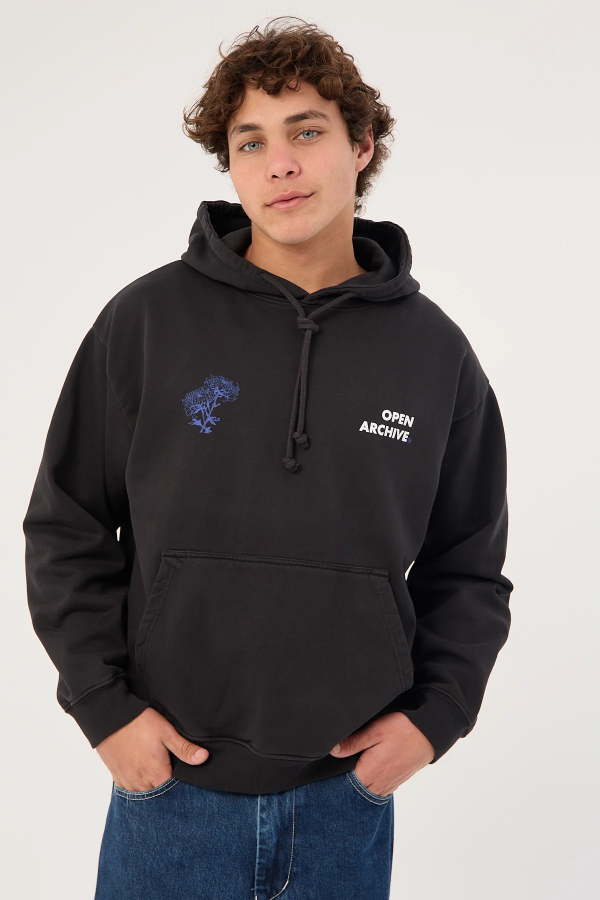 Open Archive Flora Boxy Hoodie Washed Black