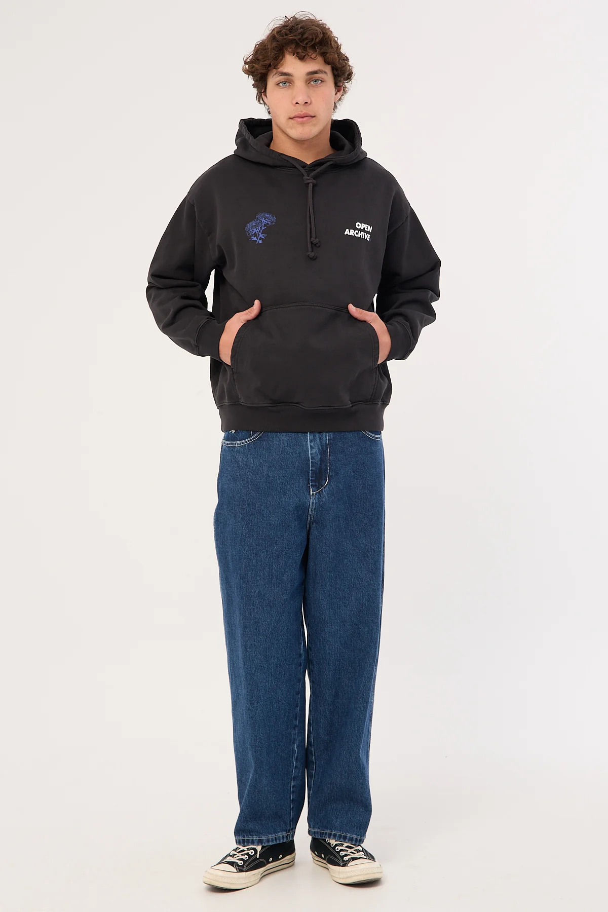 Open Archive Flora Boxy Hoodie Washed Black - Image 2