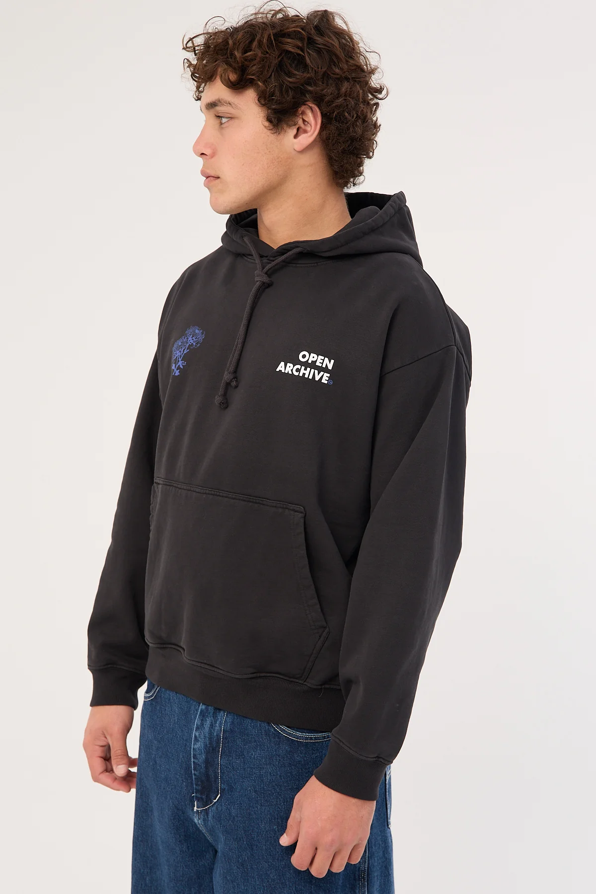 Open Archive Flora Boxy Hoodie Washed Black - Image 3