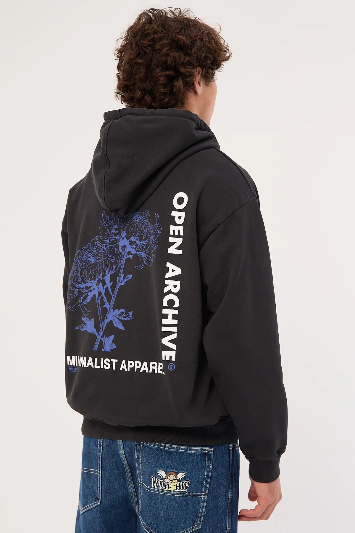 Open Archive Flora Boxy Hoodie Washed Black - Image 4