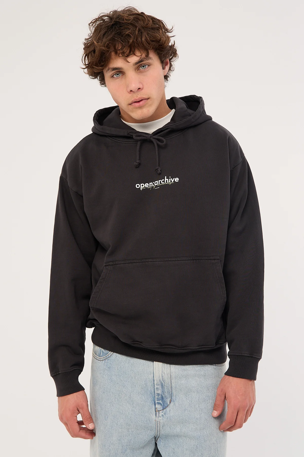 Open Archive Minimal Boxy Hoodie Washed Black